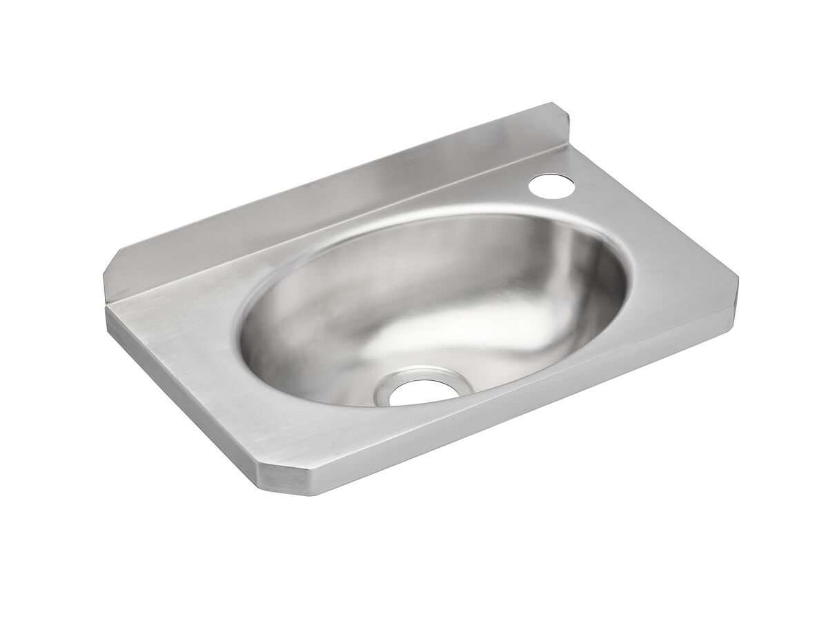 Reece Wolfen Slimline Wall Hand Basin 400 X 240mm With Brackets Right Hand 1 Taphole Stainless Steel