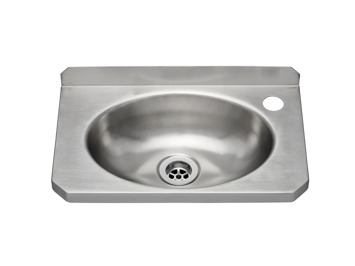 Reece Wolfen Slimline Wall Hand Basin 400 X 240mm With Brackets Right Hand 1 Taphole Stainless Steel