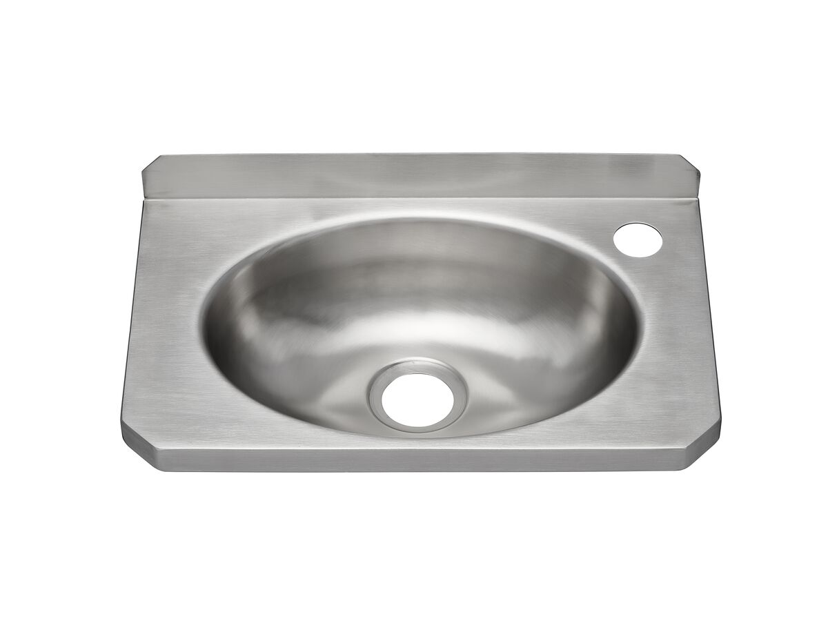 Reece Wolfen Slimline Wall Hand Basin 400 X 240mm With Brackets Right Hand 1 Taphole Stainless Steel