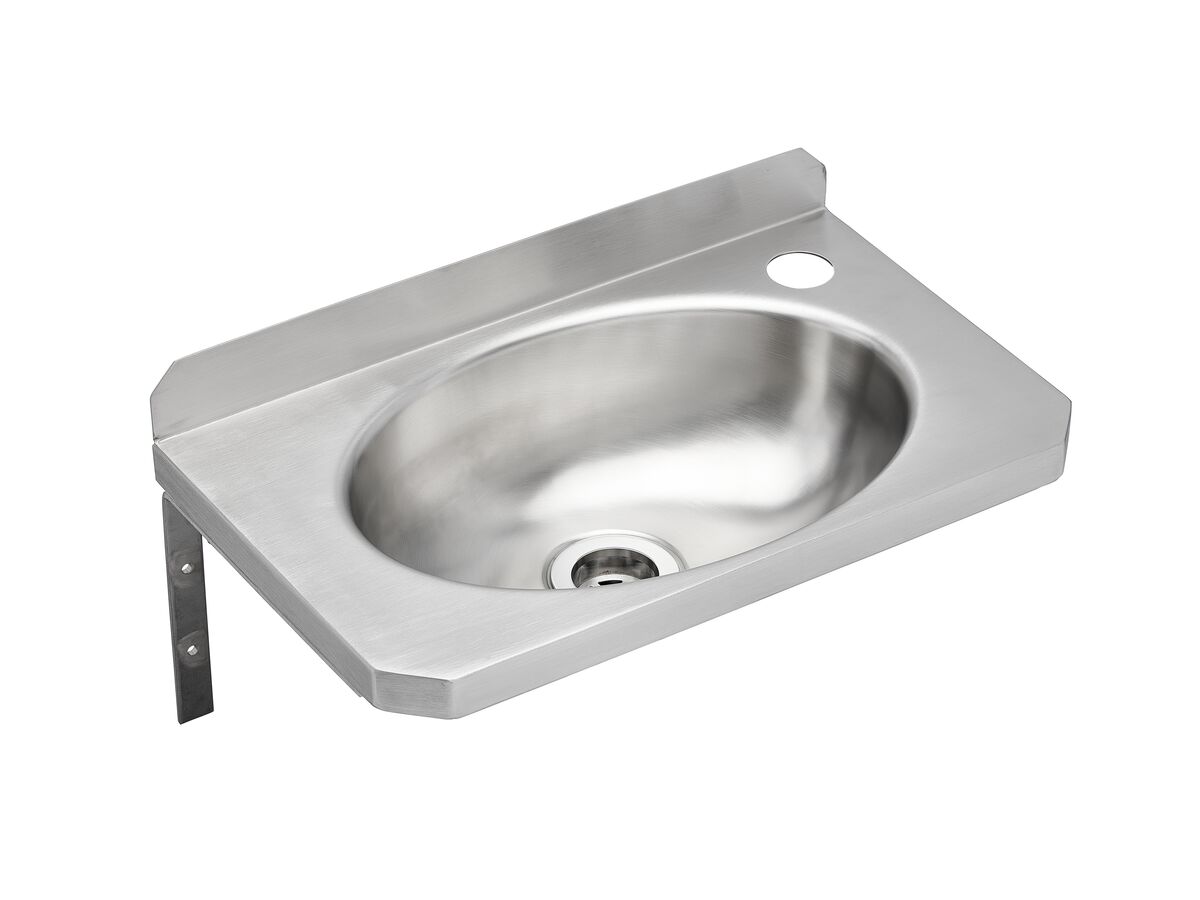 reece Wolfen Slimline Wall Hand Basin 400 x 240mm with Brackets Right Hand 1 Taphole Stainless Steel