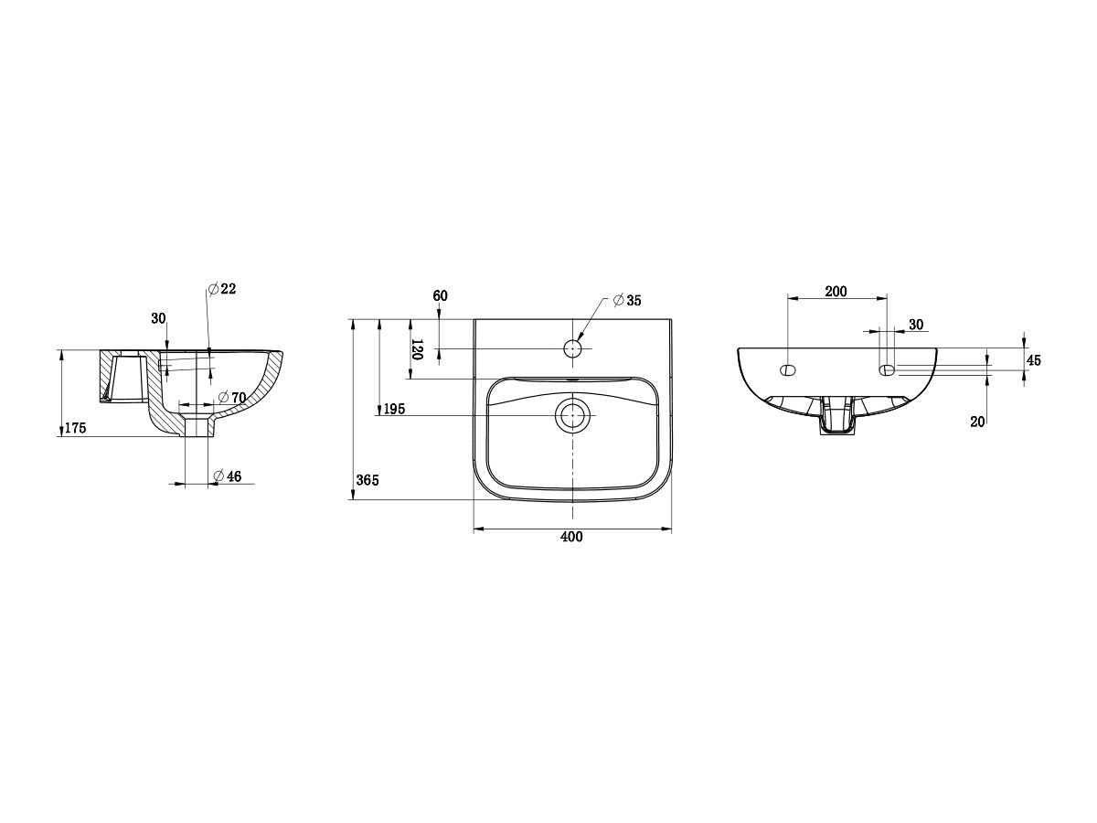 Reece Wolfen Wall Basin 400 X 365 X 175mm With Overflow & Fixings 1 Taphole White
