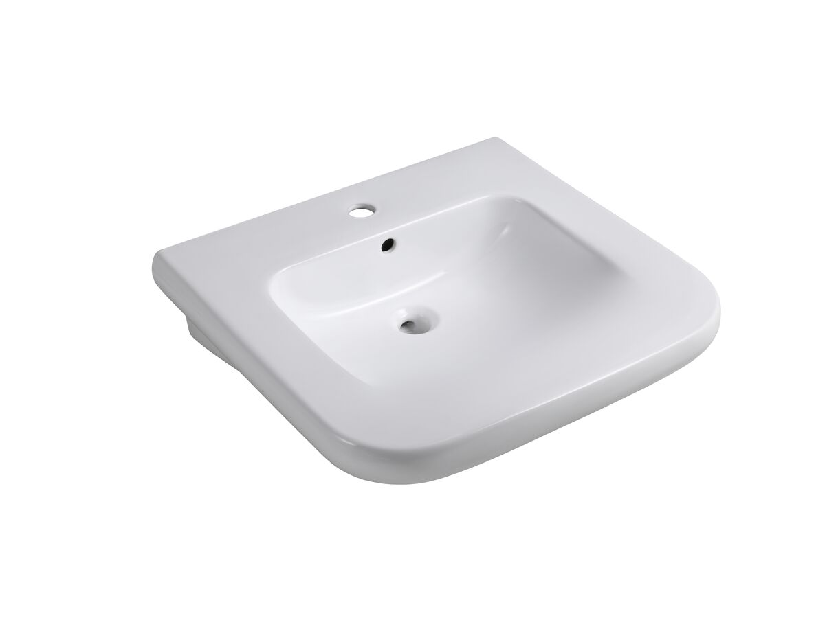 reece Wolfen Wall Basin with Integrated Grab Handle and Fixings 600 x 555mm with Overflow & 1 Taphole White
