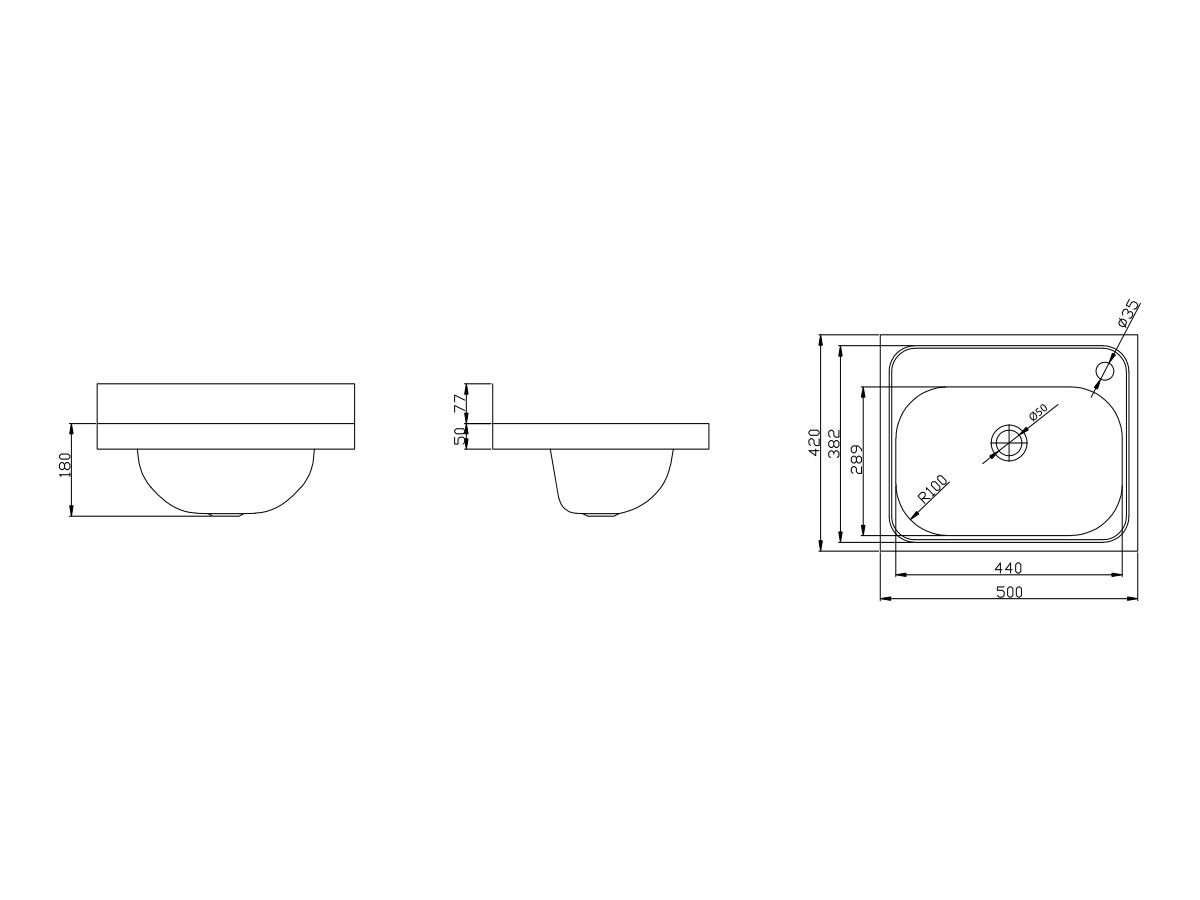Reece Wolfen Wall Hand Basin 500 X 420mm With Brackets Right Hand 1 Taphole Stainless Steel