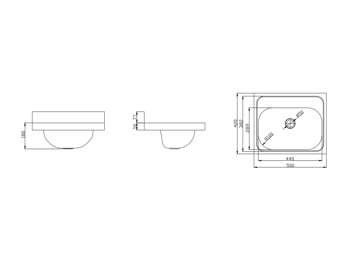 Reece Wolfen Wall Hand Basin 500x420mm With Brackets No Taphole Stainless Steel